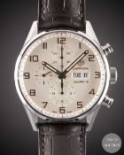 A STAINLESS STEEL TAG HEUER CARRERA CHRONOGRAPH WRIST WATCH DATED 2018, REF. CV2A1AC WITH ORIGINAL