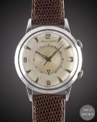 A GENTLEMAN'S STAINLESS STEEL JAEGER LECOULTRE MEMOVOX AUTOMATIC ALARM WRIST WATCH CIRCA 1960,