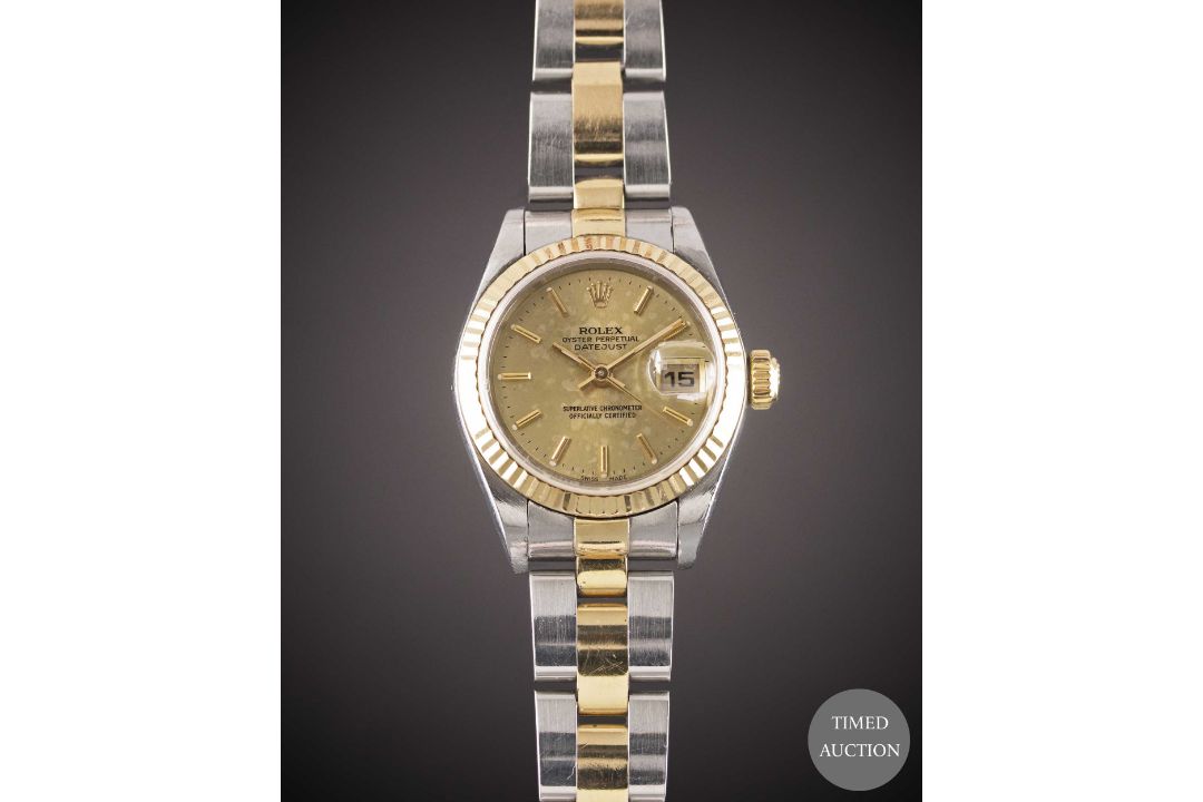 A LADIES STEEL & GOLD ROLEX OYSTER PERPETUAL DATEJUST BRACELET WATCH DATED 2002, REF. 79173 WITH - Image 1 of 10