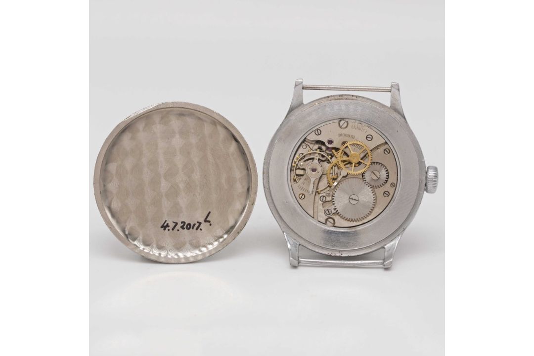 A GENTLEMAN'S LANCO PILOTS WRIST WATCH CIRCA 1940s, BLACK DIAL WITH "CATHEDRAL" HANDS Movement: 15J, - Image 6 of 8