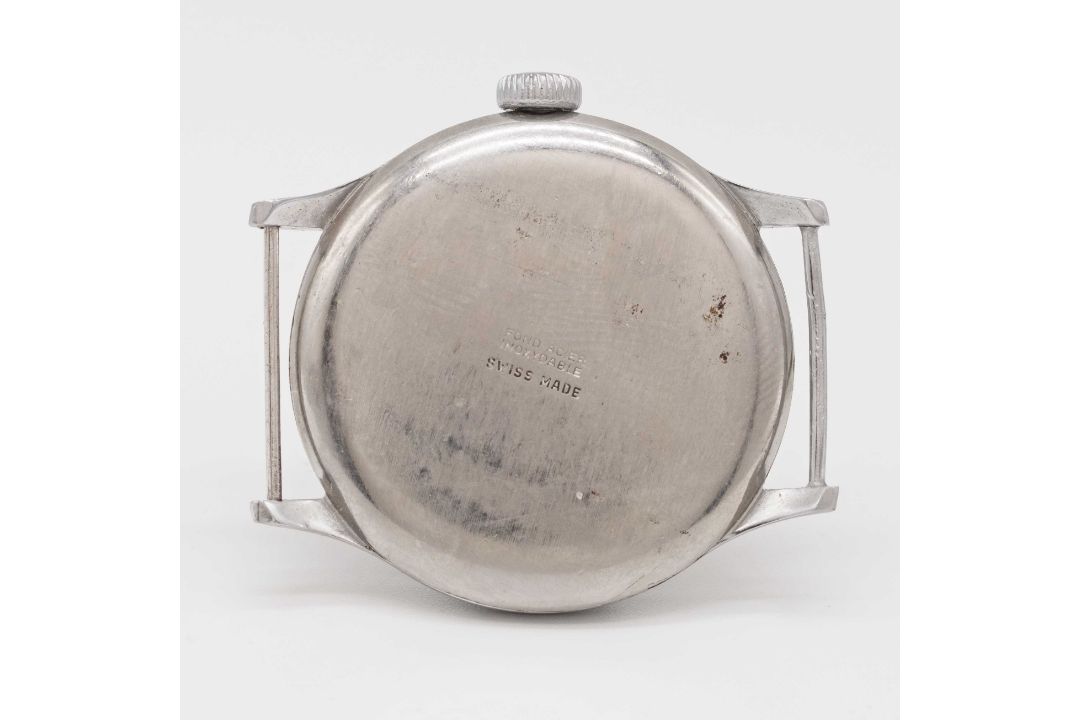 A GENTLEMAN'S LANCO PILOTS WRIST WATCH CIRCA 1940s, BLACK DIAL WITH "CATHEDRAL" HANDS Movement: 15J, - Image 5 of 8