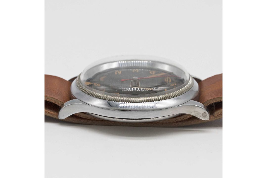 A GENTLEMAN'S LANCO PILOTS WRIST WATCH CIRCA 1940s, BLACK DIAL WITH "CATHEDRAL" HANDS Movement: 15J, - Image 7 of 8