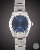 A STAINLESS STEEL MID SIZE ROLEX OYSTER PERPETUAL BRACELET WATCH DATED 2015, REF. 177200 WITH