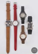 A LOT OF FIVE LADIES WATCHES TO INCLUDE TWO MAUBOUSSIN BRACELET WATCHES, CHRISTIAN DIOR, IWC &
