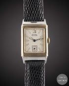 A GENTLEMAN'S STEEL & 9CT SOLID GOLD LECOULTRE REVERSO WRIST WATCH CIRCA 1930s Movement: 15J, manual