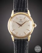 A FINE GENTLEMAN'S 18K SOLID ROSE GOLD OMEGA AUTOMATIC WRIST WATCH CIRCA 1952, REF. 2736 S.C WITH