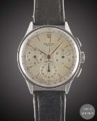 A GENTLEMAN'S LARGE SIZE STAINLESS STEEL UNIVERSAL GENEVE COMPAX CHRONOGRAPH WRIST WATCH CIRCA 1950,