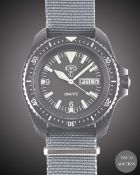 A GENTLEMAN'S PVD COATED BRITISH MILITARY ROYAL NAVY SBS CWC WRIST WATCH DATED 2017, WITH ORIGINAL