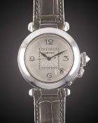AN 18K SOLID WHITE GOLD & DIAMOND CARTIER PASHA AUTOMATIC WRIST WATCH CIRCA 1998, REF. 2308 WITH