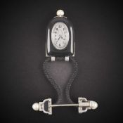 A FINE & RARE PLATINUM ART DECO DIAMOND, ONYX & PEARL VACHERON & CONSTANTIN BROOCH WATCH CIRCA