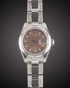 A LADIES STAINLESS STEEL ROLEX OYSTER PERPETUAL DATEJUST BRACELET WATCH CIRCA 2007, REF. 179160 WITH