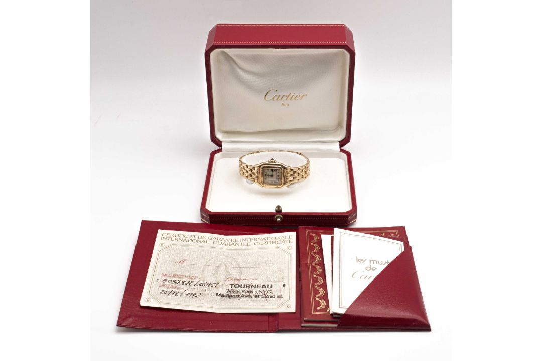A LADIES 18K SOLID GOLD CARTIER PANTHERE BRACELET WATCH DATED 1992, REF. 8057917 WITH ORIGINAL BOX & - Image 11 of 11