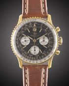 A GENTLEMAN'S GOLD PLATED BREITLING NAVITIMER CHRONOGRAPH WRIST WATCH CIRCA 1966, REF. 806 Movement: