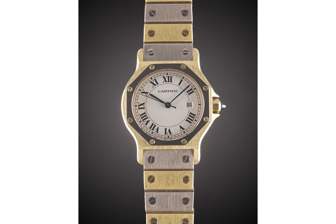 A RARE GENTLEMAN'S SIZE 18K SOLID WHITE & YELLOW GOLD CARTIER SANTOS OCTAGONAL AUTOMATIC BRACELET - Image 1 of 10