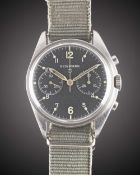 A RARE GENTLEMAN'S STAINLESS STEEL BRITISH MILITARY NEWMARK RAF PILOTS CHRONOGRAPH WRIST WATCH DATED