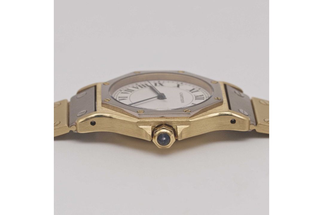 A RARE GENTLEMAN'S SIZE 18K SOLID WHITE & YELLOW GOLD CARTIER SANTOS OCTAGONAL AUTOMATIC BRACELET - Image 8 of 10