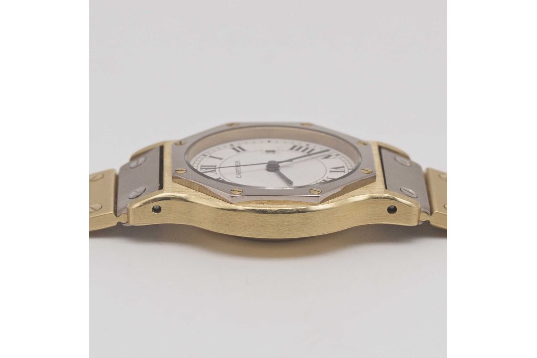 A RARE GENTLEMAN'S SIZE 18K SOLID WHITE & YELLOW GOLD CARTIER SANTOS OCTAGONAL AUTOMATIC BRACELET - Image 9 of 10