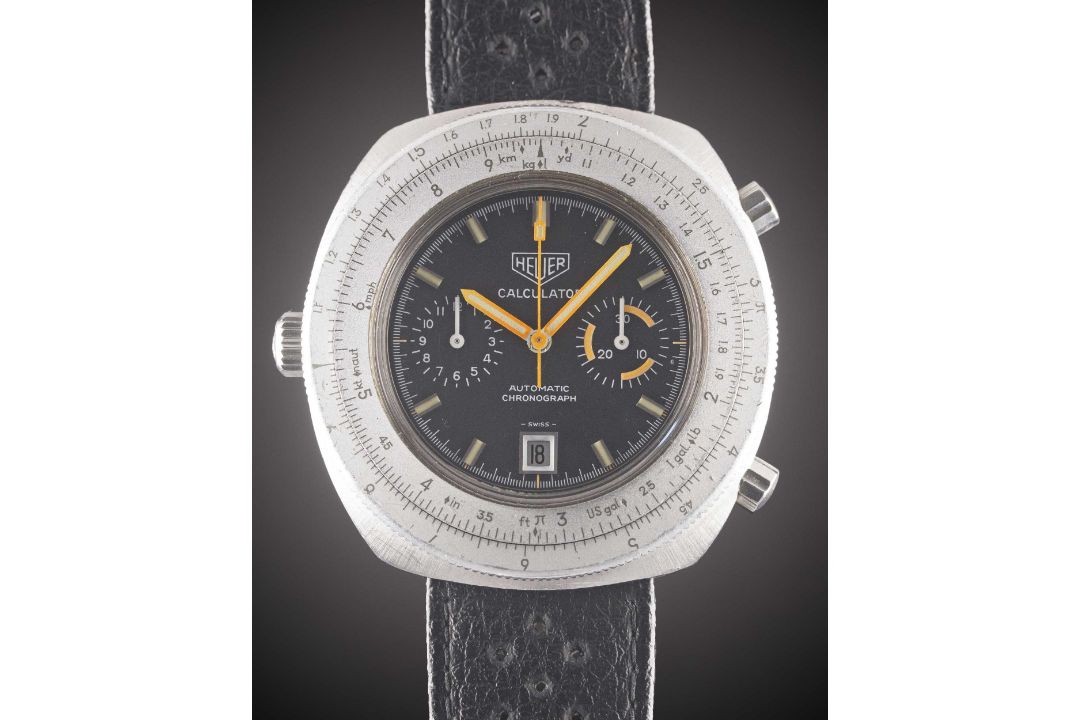 A GENTLEMAN'S STAINLESS STEEL HEUER CALCULATOR AUTOMATIC CHRONOGRAPH WRIST WATCH CIRCA 1970s, REF. - Image 1 of 8