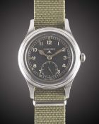 A GENTLEMAN'S STAINLESS STEEL BRITISH MILITARY LONGINES W.W.W. WRIST WATCH CIRCA 1945, PART OF