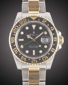 A GENTLEMAN'S STEEL & GOLD ROLEX OYSTER PERPETUAL DATE GMT MASTER II BRACELET WATCH DATED 2008, REF.