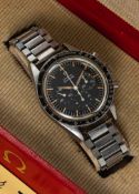 A RARE GENTLEMAN'S STAINLESS STEEL OMEGA SPEEDMASTER CHRONOGRAPH BRACELET WATCH CIRCA 1961, REF.