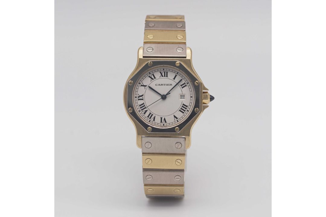 A RARE GENTLEMAN'S SIZE 18K SOLID WHITE & YELLOW GOLD CARTIER SANTOS OCTAGONAL AUTOMATIC BRACELET - Image 2 of 10