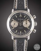 A GENTLEMAN'S STAINLESS STEEL VANTAGE CHRONOGRAPH WRIST WATCH CIRCA 1970, WITH GLOSS BLACK DIAL