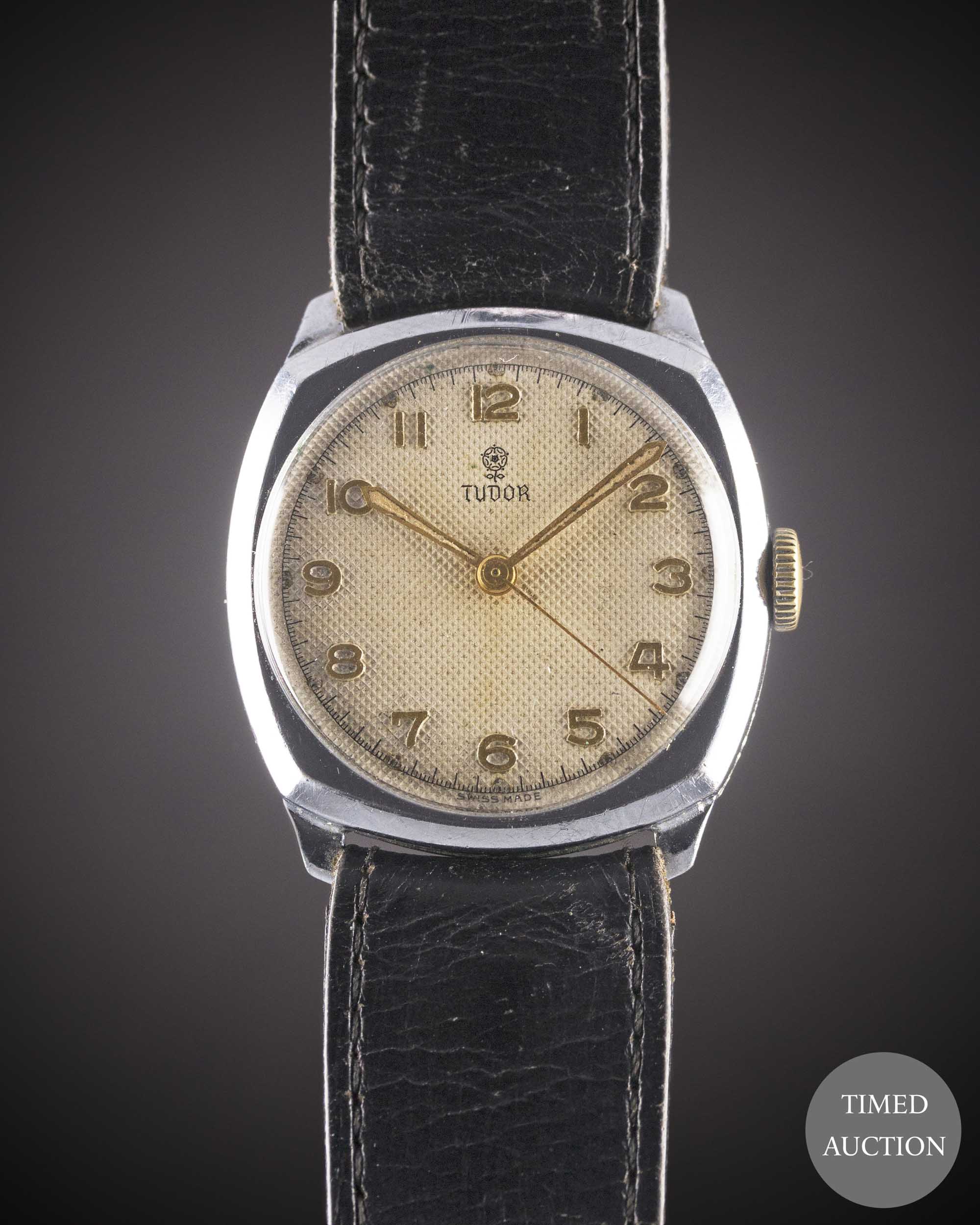 A GENTLEMAN'S ROLEX TUDOR "CUSHION" WRIST WATCH CIRCA 1950s, REF. 12102 WITH SILVER "HONEYCOMB" DIAL