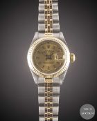 A LADIES STEEL & GOLD ROLEX OYSTER PERPETUAL DATEJUST BRACELET WATCH CIRCA 2000, REF. 69173 WITH