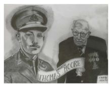 Young and Old Captain Tom pencil drawing and two prints