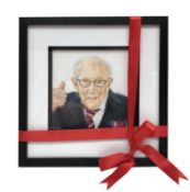 Portrait of Captain Tom with red ribbon watercolour