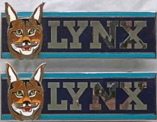 Pair of 1980s/90s enamel & chrome VEHICLE BADGES for Leyland Lynx buses. They measure 7