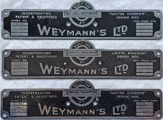Selection (3) of 1940s/50s London Transport RT bus BODYBUILDER'S PLATES for Weymann's Ltd with three