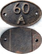 British Railways (Scottish Region) locomotive cast-iron SHEDPLATE '60A' used by Inverness & sub-