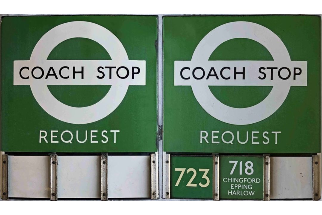 1950s/60s London Transport enamel COACH STOP FLAG ('Request'), an E3 version with runners for 3 e-
