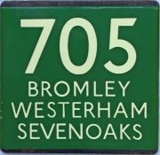 London Transport coach stop enamel E-PLATE for Green Line route 705 destinated Bromley, Westerham,
