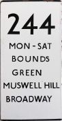 London Transport bus stop enamel E-PLATE for route 244. A double-vertical example that is destinated