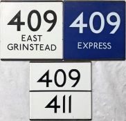Selection (3) of London Transport/London Country bus stop enamel E-PLATES comprising 409