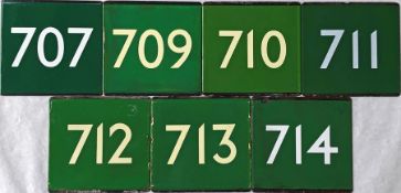 Selection (7) of London Transport coach stop enamel E-PLATES for Green Line routes 707, 709, 710,