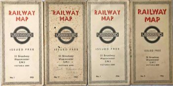 Selection (4) of London Underground diagrammatic, card POCKET MAPS by H C Beck and comprising
