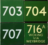Selection (4) of London Transport coach stop enamel E-PLATES comprising Green Line routes 703,