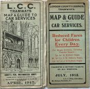 Pair of LCC Tramways POCKET MAPS comprising issues dated April 1915 and July 1915. The first is in