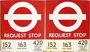 1980s London Transport enamel BUS STOP FLAG ('Request'), an E3 version with 3 e-stickers on each
