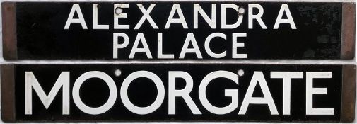 London Underground 1938-Tube Stock enamel CAB DESTINATION PLATE for Alexandra Palace / Moorgate on