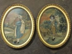 A pair of early C19th oval woolwork pictures