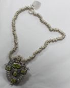 Contemporary Heavy Sterling Silver Peridot Set Necklace