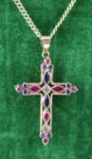 Peridot Ruby & Sapphire Gold Cross on Chain