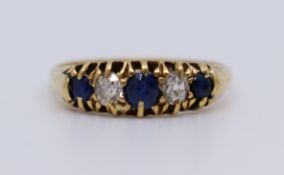 Five Stone Sapphire & Diamond 18ct Gold Ring
