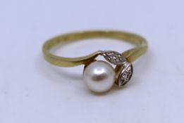 Pearl & Diamond Floral 14ct. Yellow Gold Ring