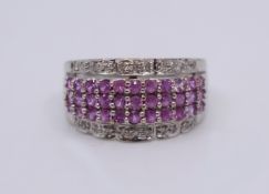 Pink Sapphire & Diamond 18ct White Gold Band Ring